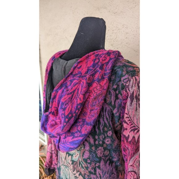 💜Vibrant Bohemian Hooded Coat with Floral Paisley Design - Size M - Picture 9 of 12